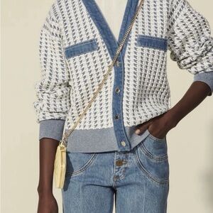 Sandro Blue and White Houndstooth Cardigan/Jacket